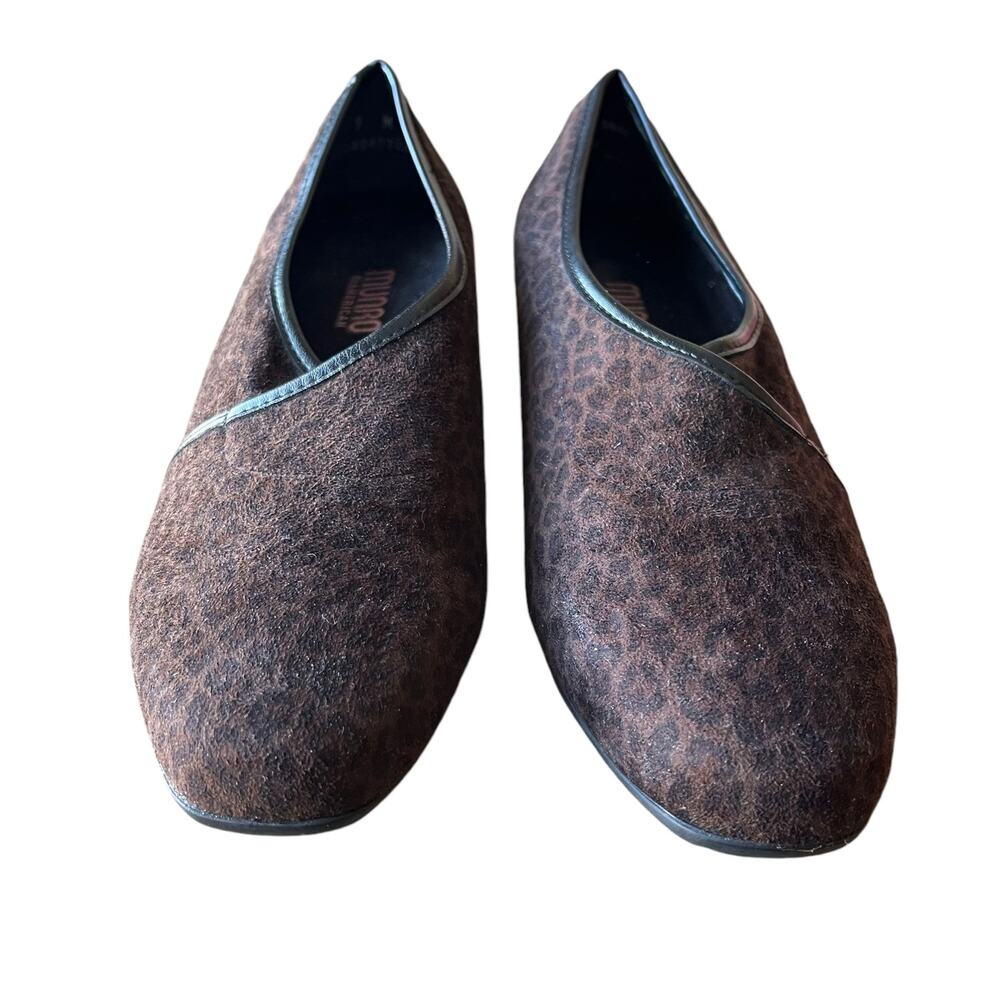 Munro Dana Leopard Slip on Shoes Comfort Loafers Flats Size 9 Black Brown Suede - Picture 4 of 8